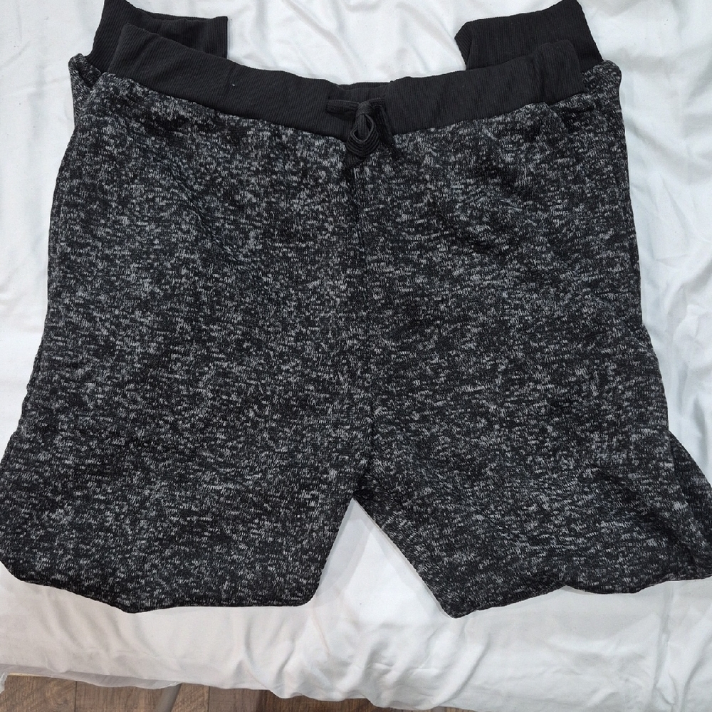 New Women's XL Black/Gray Jogging Lined Pant Lounge With Pockets Elastic Cuff